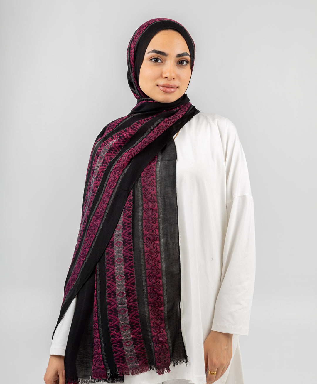 Embroidered Dusk Linen Scarf