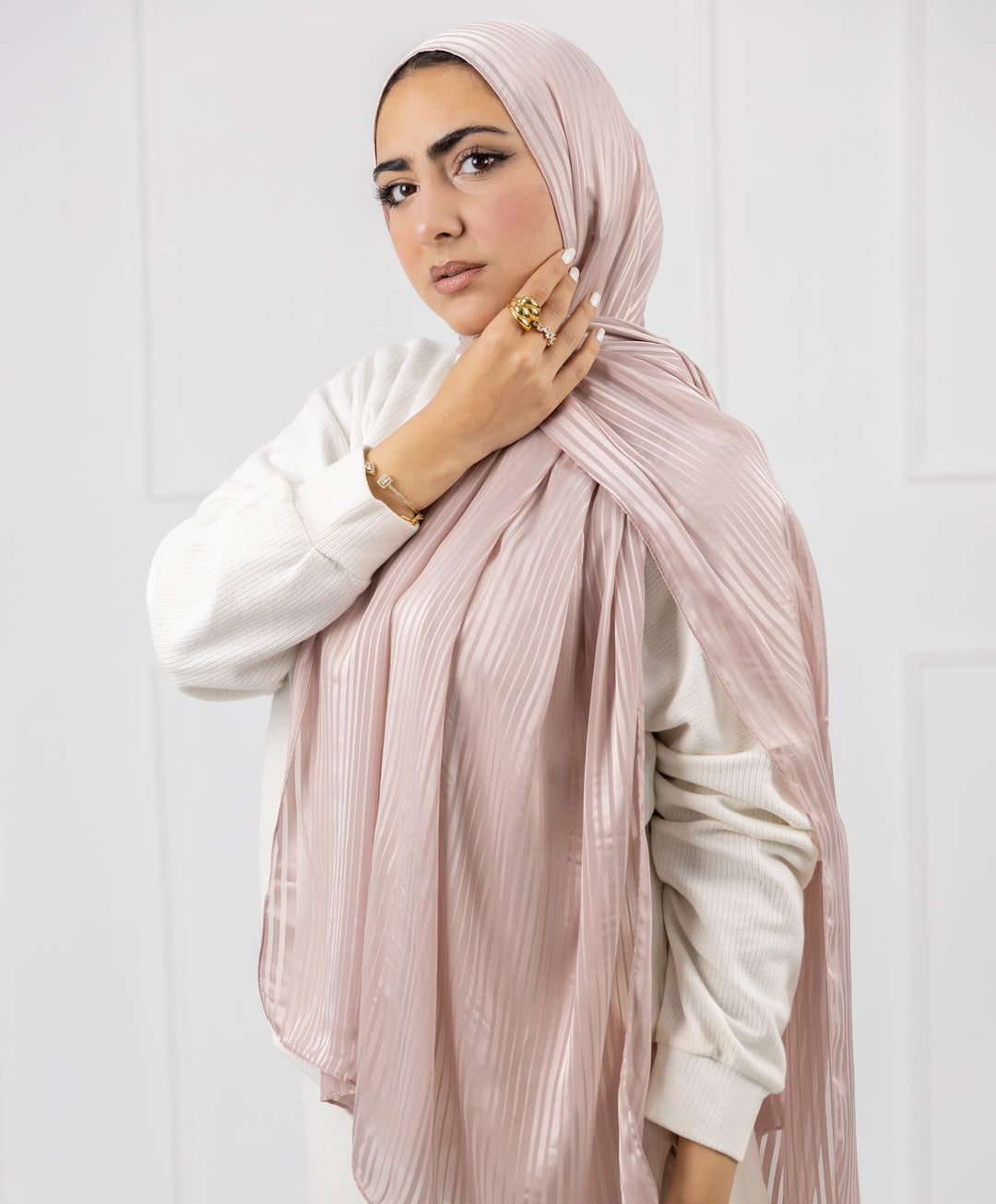 Linear Satin Chiffon Scarf