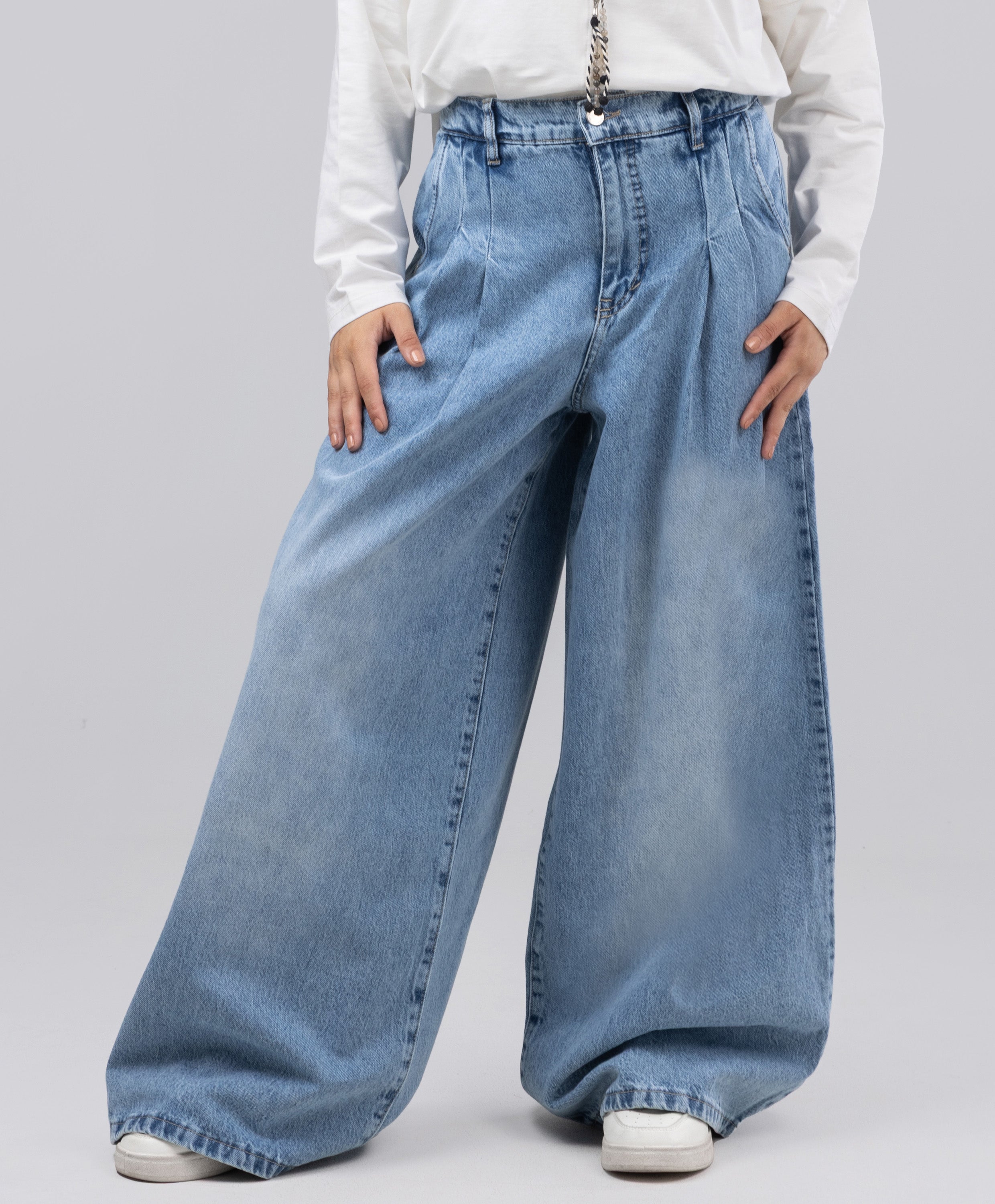 Pleated Wide Leg Denim Pants – Le Voile