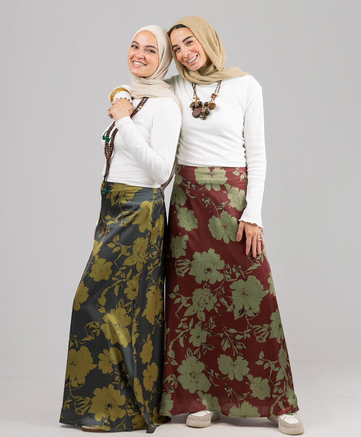 Floral Satin Skirt
