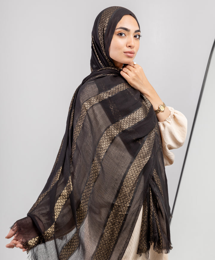 Gold Embroidered Linen Scarf