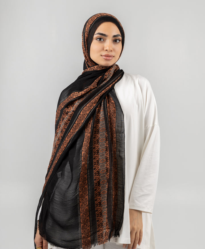 Embroidered Dusk Linen Scarf