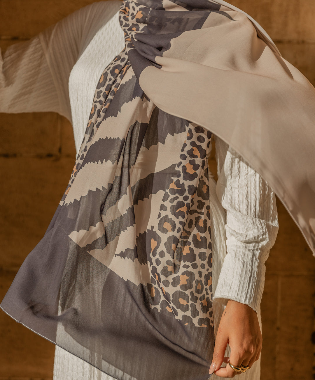 Brown Wildlife Chiffon Scarf