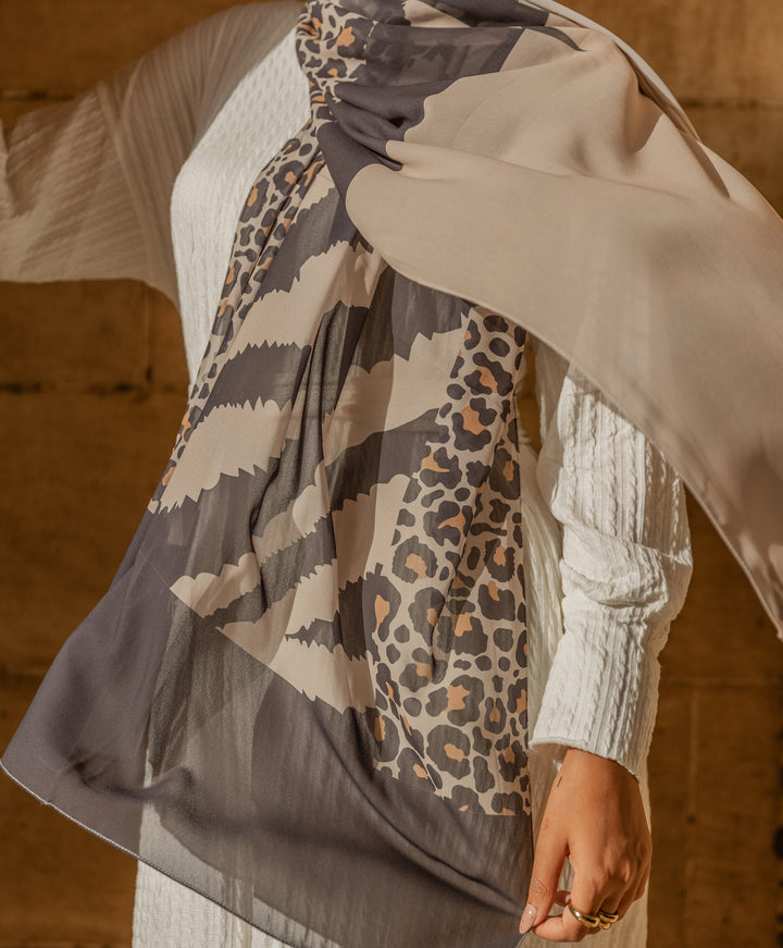 Brown Wildlife Chiffon Scarf