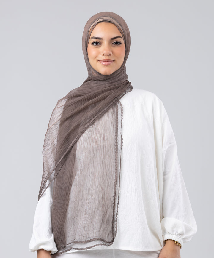 Lace Trim Crinkle Scarf