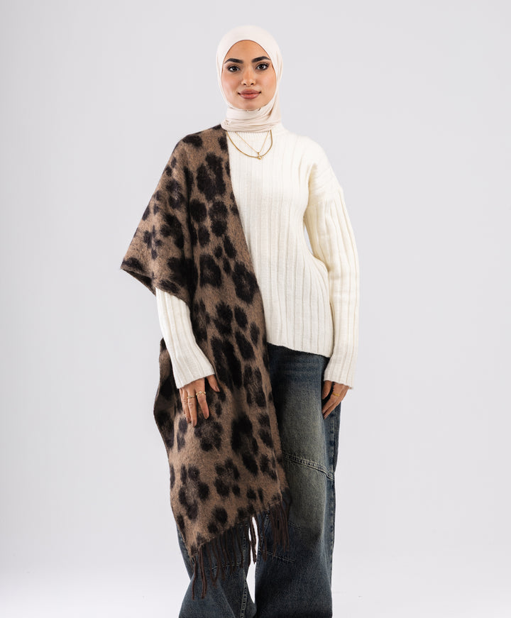 Fuzzy Leopard Winter Shawl