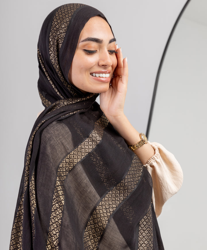 Gold Embroidered Linen Scarf