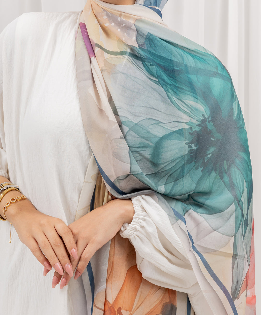 Wide Flowers Chiffon Scarf