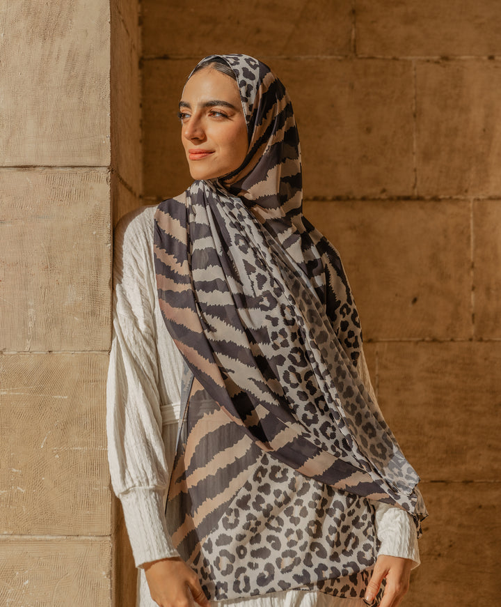 Brown Zebra Chiffon Scarf