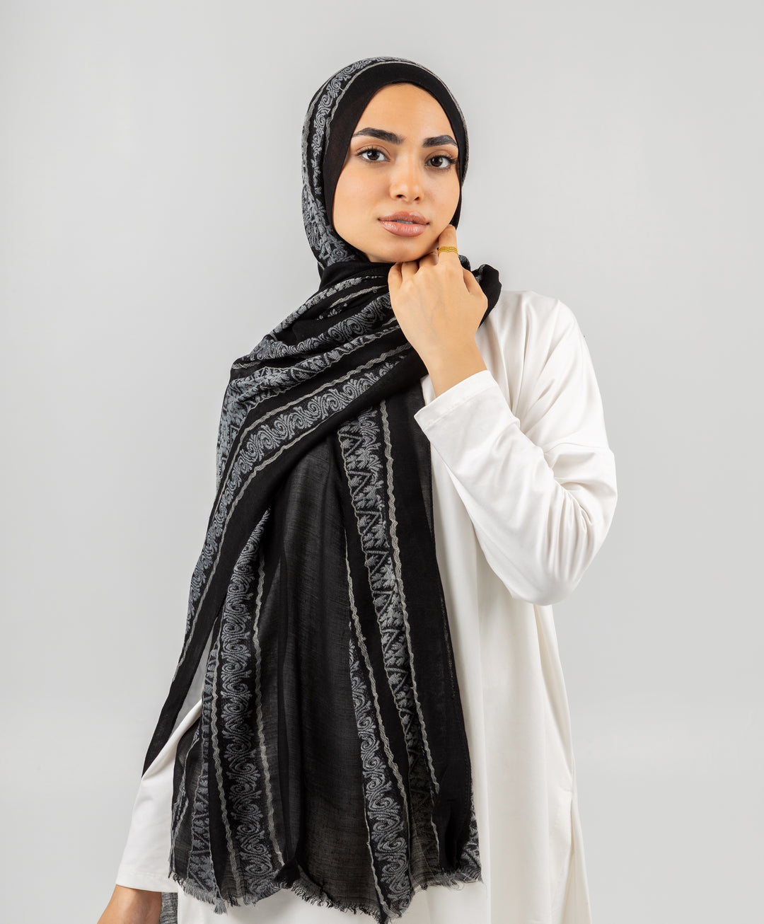Embroidered Dusk Linen Scarf