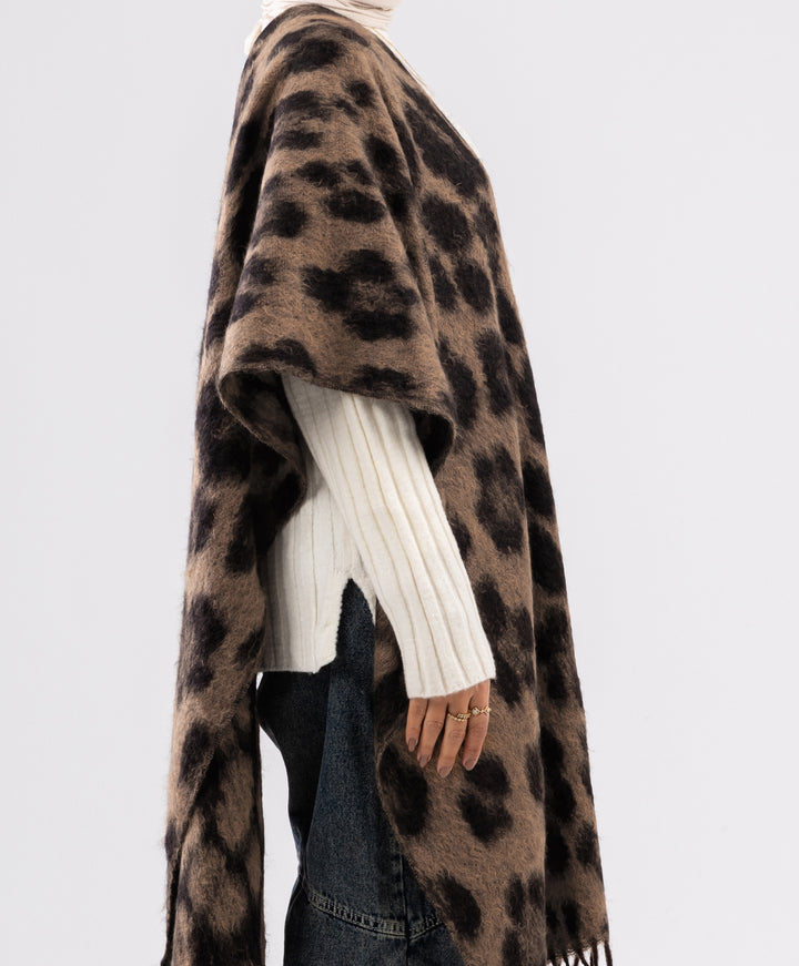 Fuzzy Leopard Winter Shawl