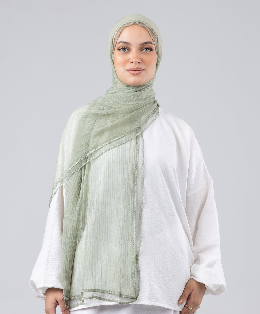 Lace Trim Crinkle Scarf
