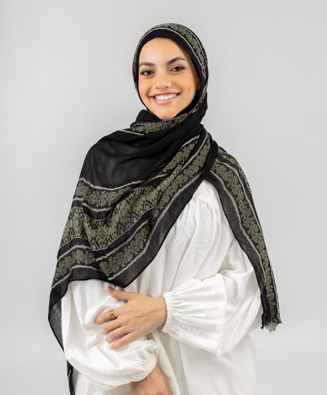 Embroidered Dusk Linen Scarf