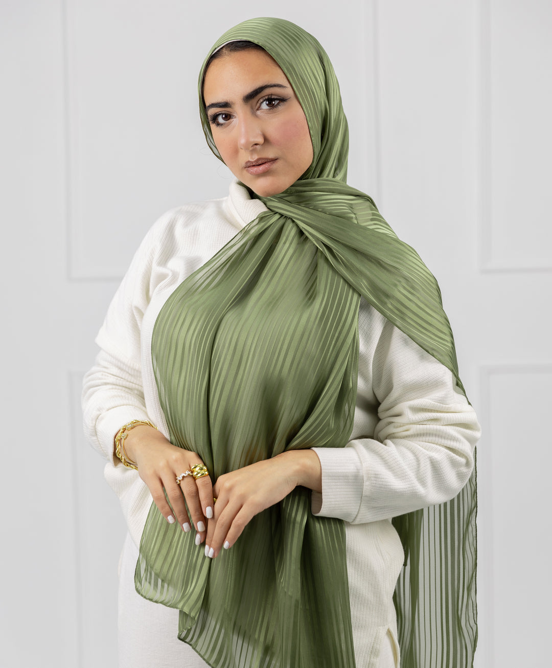 Linear Satin Chiffon Scarf