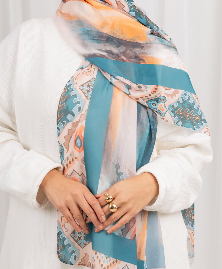 Teal Sunset Chiffon Scarf