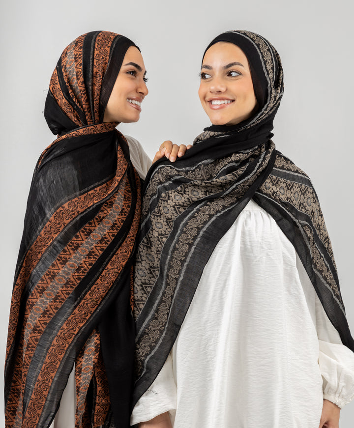 Embroidered Dusk Linen Scarf