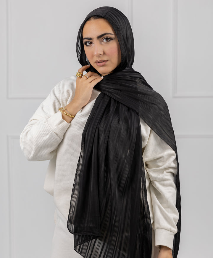 Striped Satin Chiffon Scarf