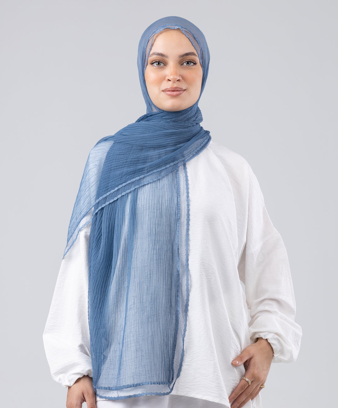 Lace Trim Crinkle Scarf