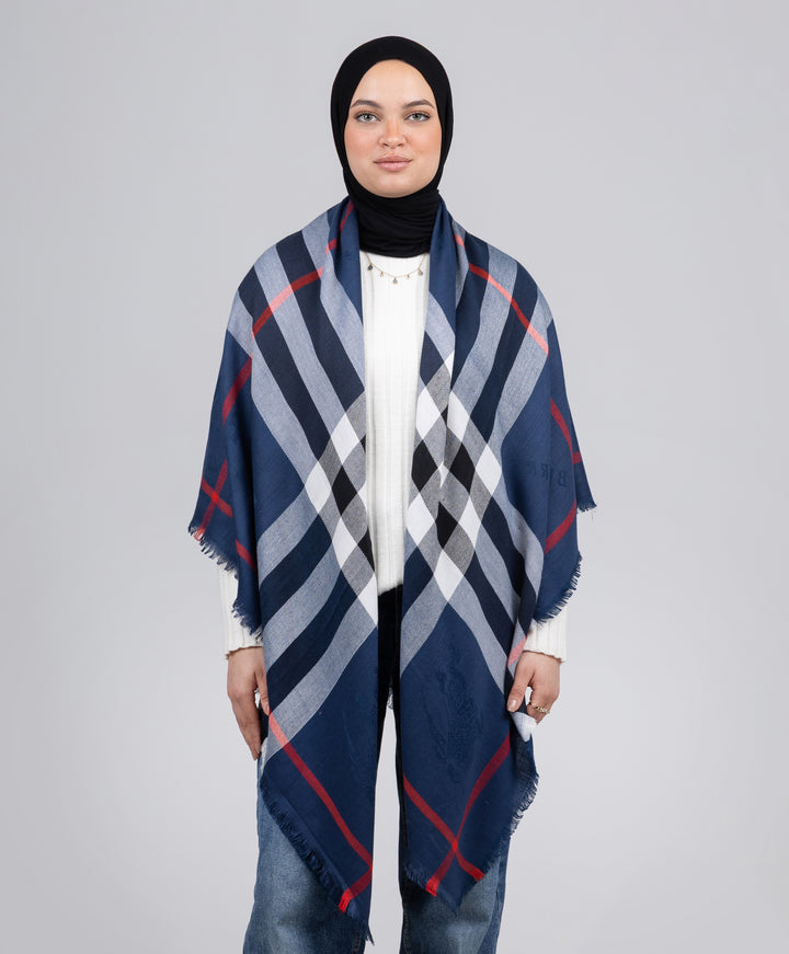 Navy Plaid Shawl