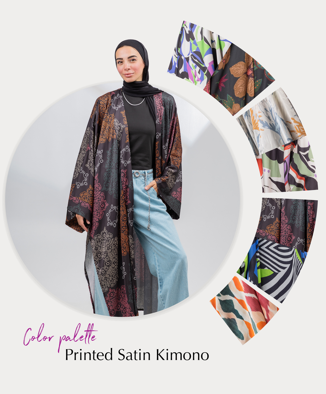 Printed Satin Kimono