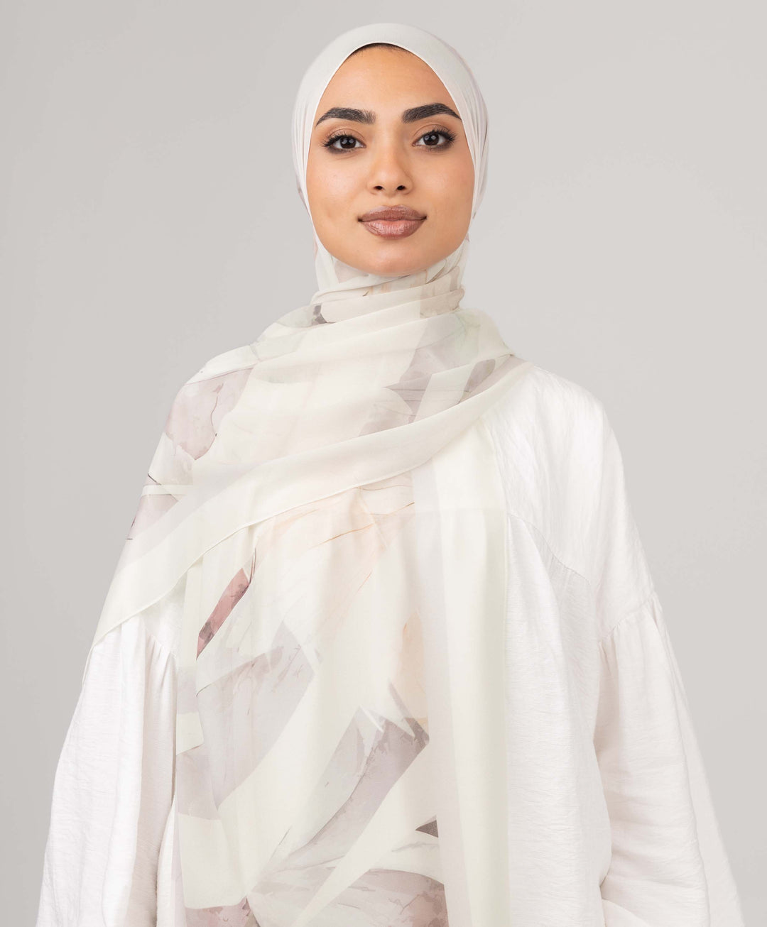 Beige Bloom Chiffon Scarf