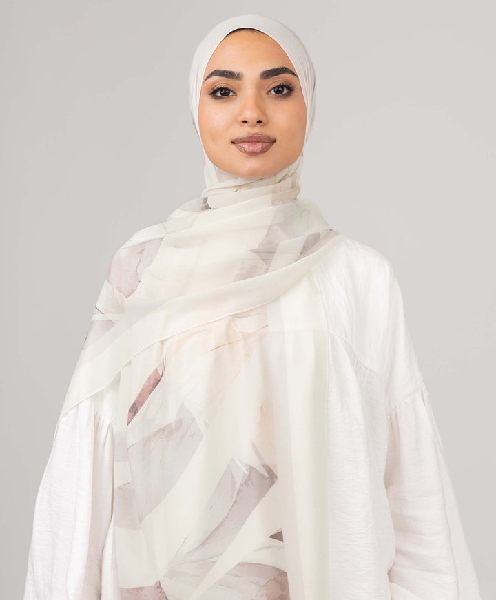 Beige Bloom Chiffon Scarf