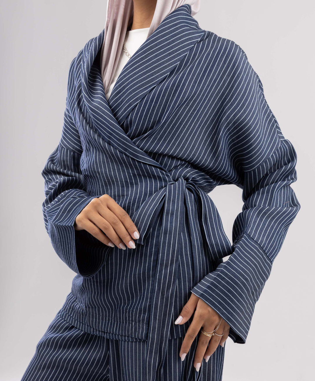 Striped Wrap Denim Set