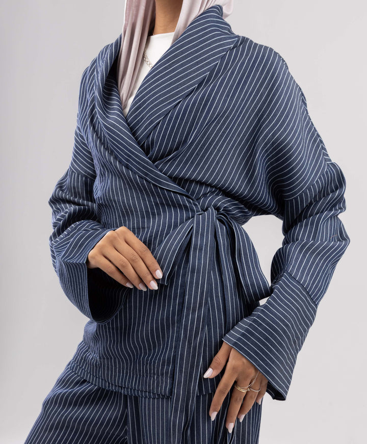 Striped Wrap Denim Set