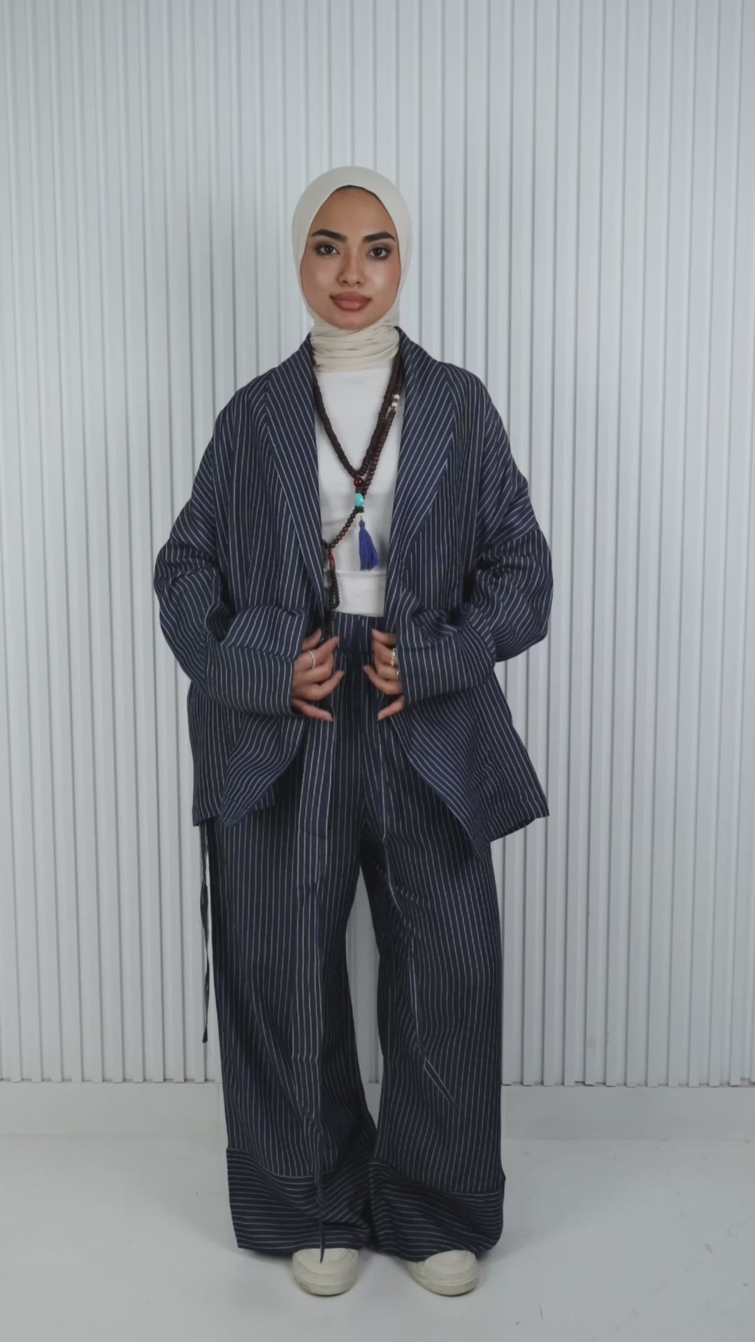 Striped Wrap Denim Set