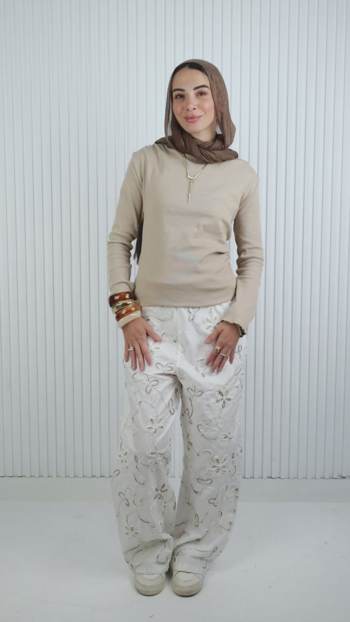Embroidered Linen Pants