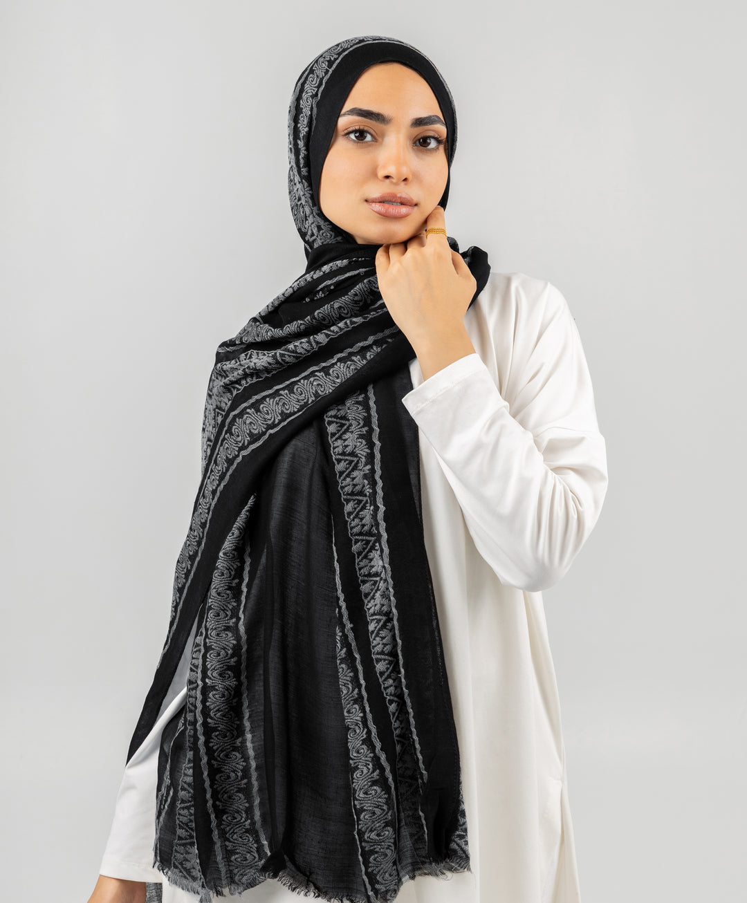 Embroidered Dusk Linen Scarf